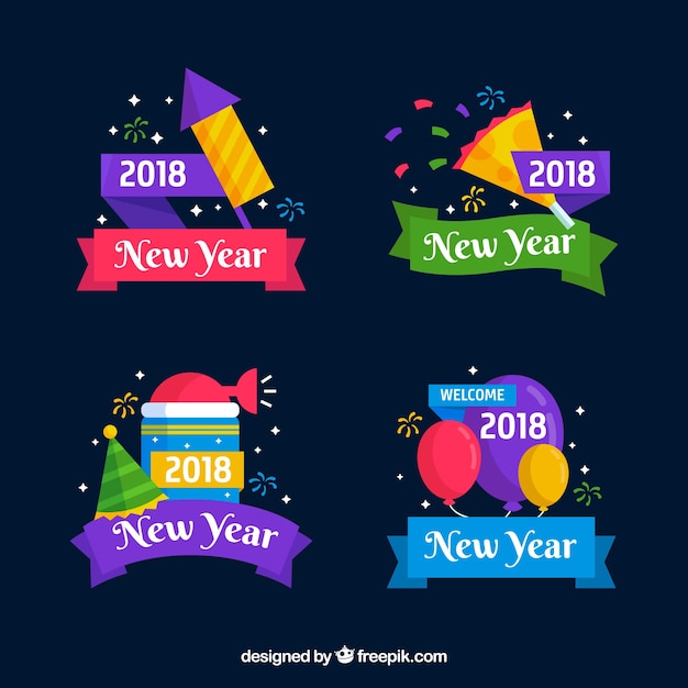 Four Colourful New Year Badges 