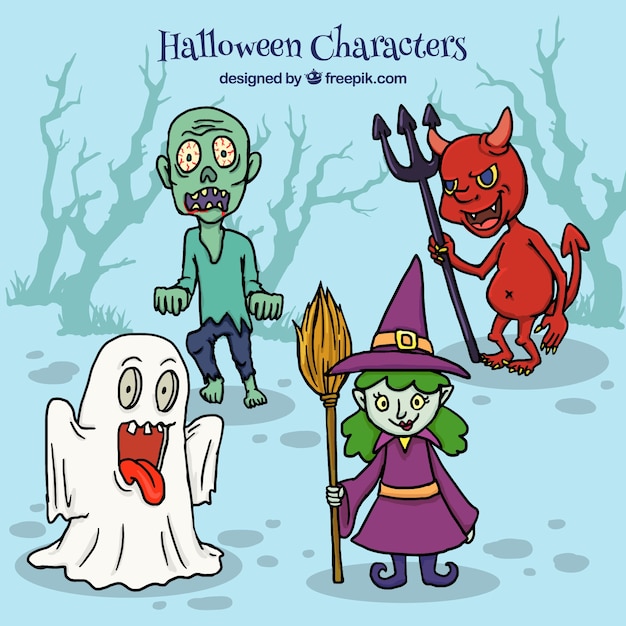 Download Four creepy halloween characters Vector | Free Download