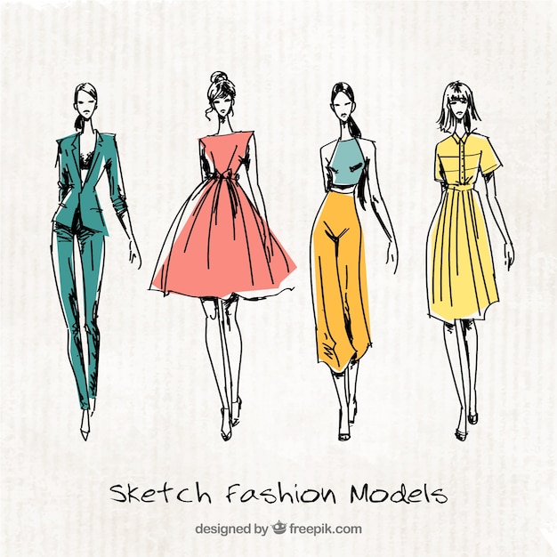 Four cute sketches of fashion models