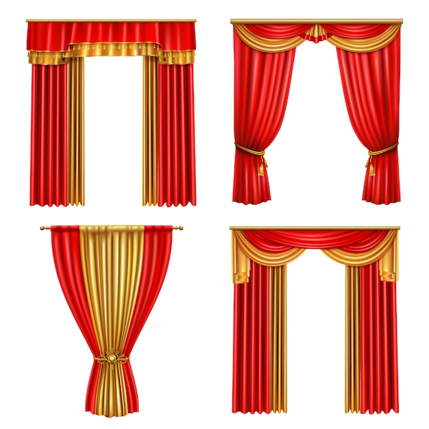 無料のベクター オペライベント劇場イラストの装飾のために設定された4つの異なる豪華なカーテン現実的なアイコン