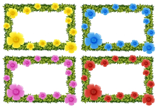 カラフルな花のイラスト付き4つのフレームのデザイン 無料のベクター