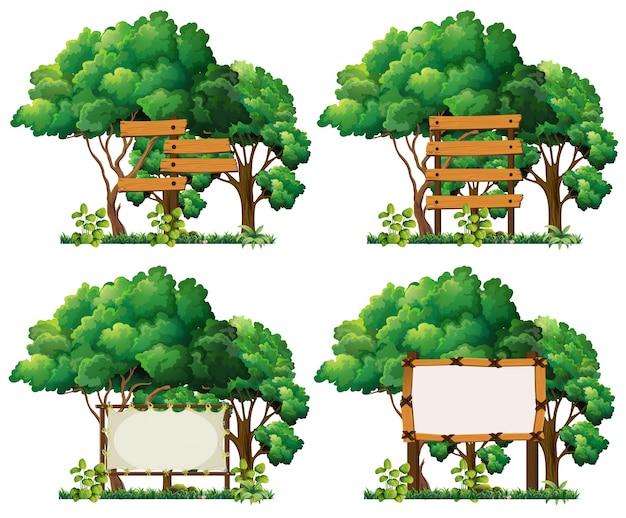 プレミアムベクター 大きな木のイラスト4つのフレームのイラスト