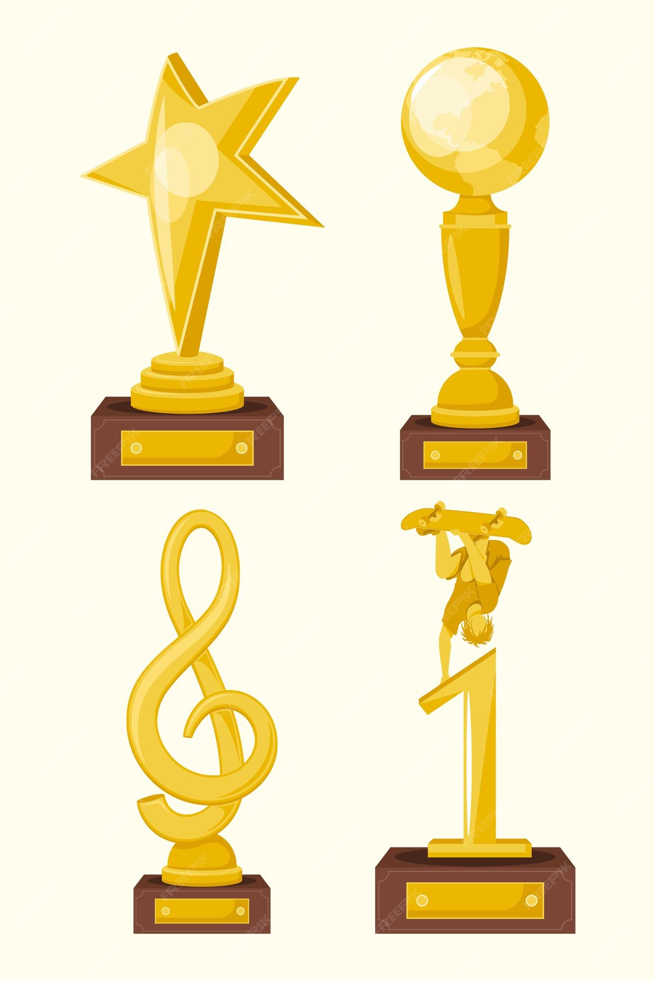 Premium Vector | Four golden trophies awards