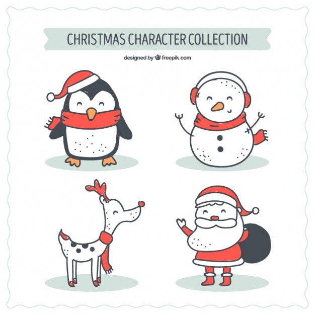 Download Four hand drawn christmas characters Vector | Free Download