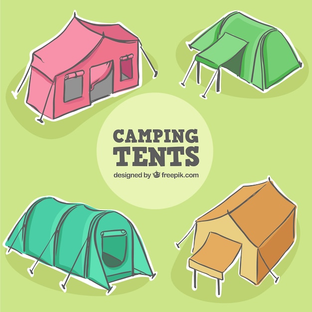 Four hand drawn tents