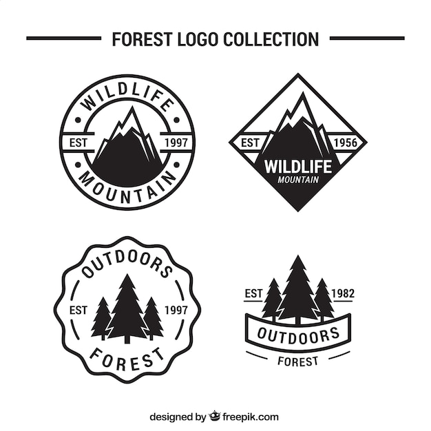 Four logos of adventure and camping in the\
forest