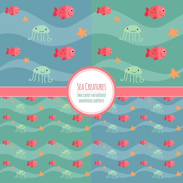 Four patterns with ocean animals