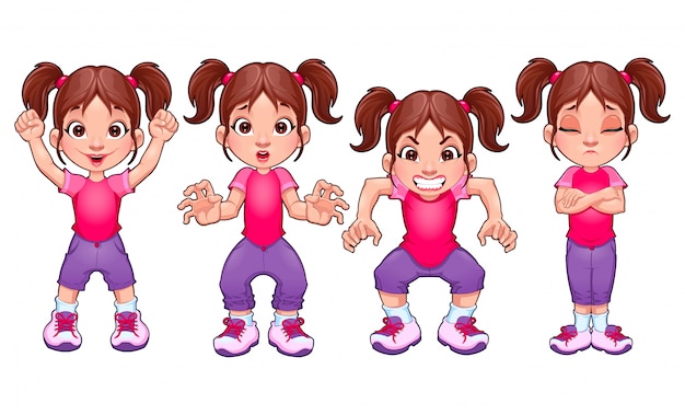 Four Poses Of The Same Girl In Different Expressions Vector Cartoon