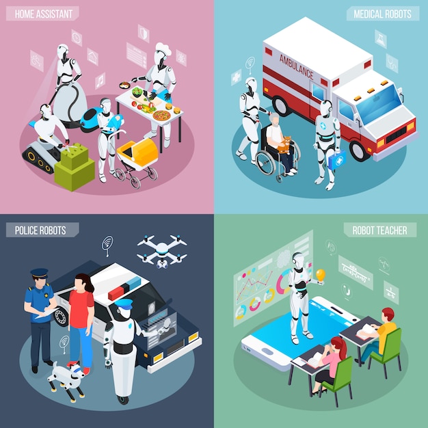 Download Four robot isometric professions icon set home assistant ...