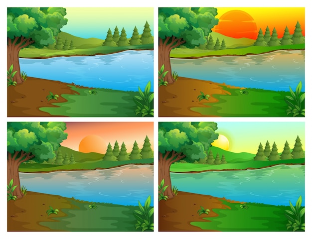 Four scenes of river and forest
