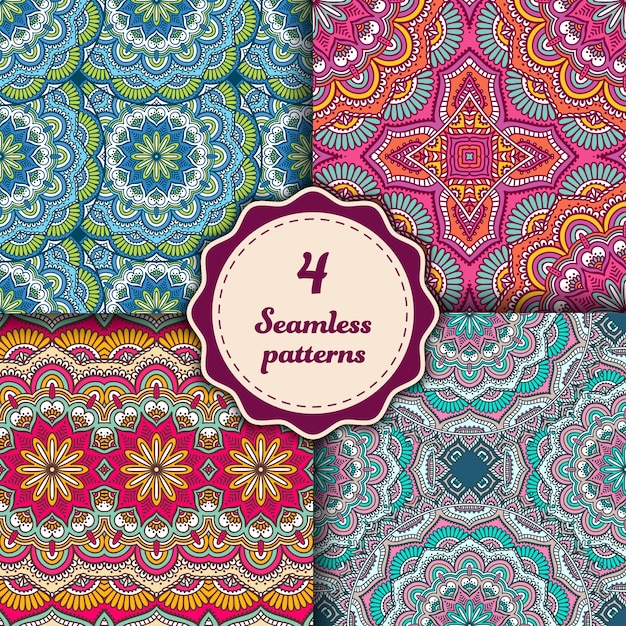 Download Four seamless mandala patterns | Free Vector
