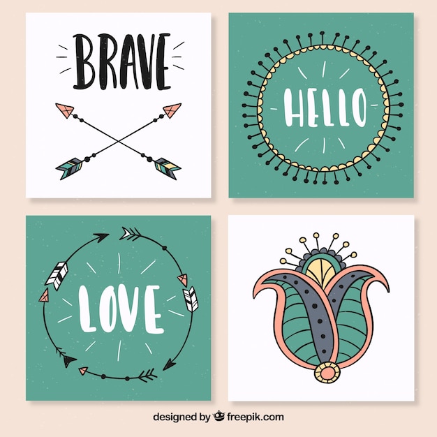 Free Vector | Four square postcards in boho style