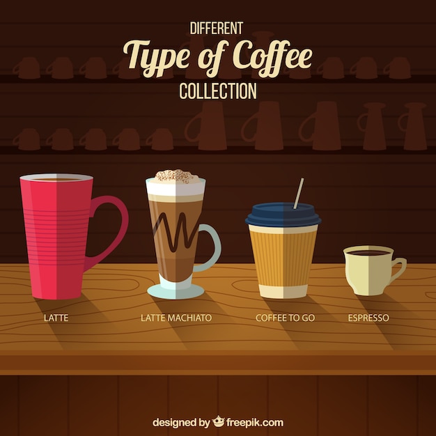 Free Vector Four Types Of Coffee In A Coffee Shop