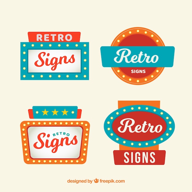 Free Vector | Four vintage signs with lights