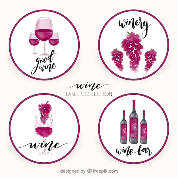 Four watercolor wine stickers
