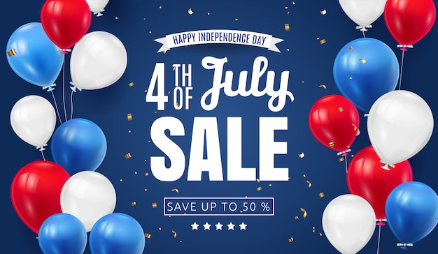  Fourth of july independence day sale banner design with balloon american flag color. usa national h