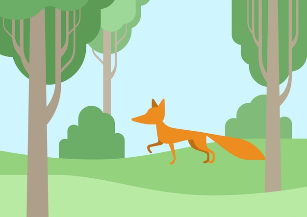 Free Vector | Fox flat cartoon in the forest.