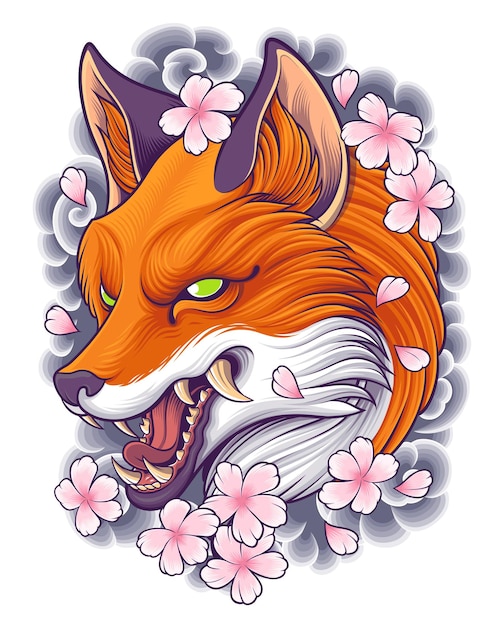 Premium Vector | Fox head illustration with japanese tattoo art