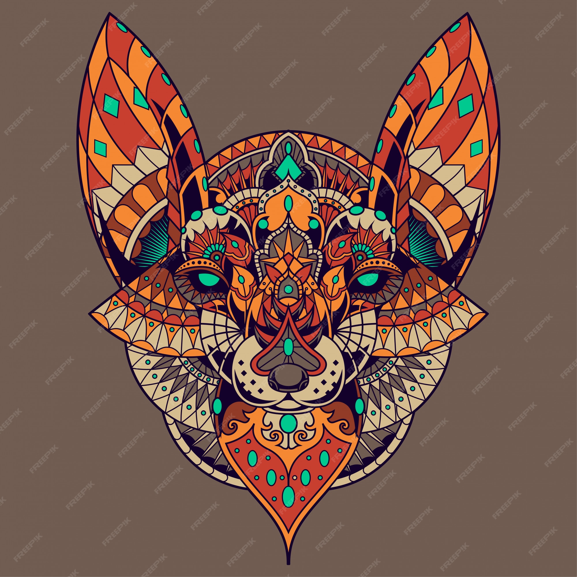 Premium Vector | Fox illustration, mandala zentangle