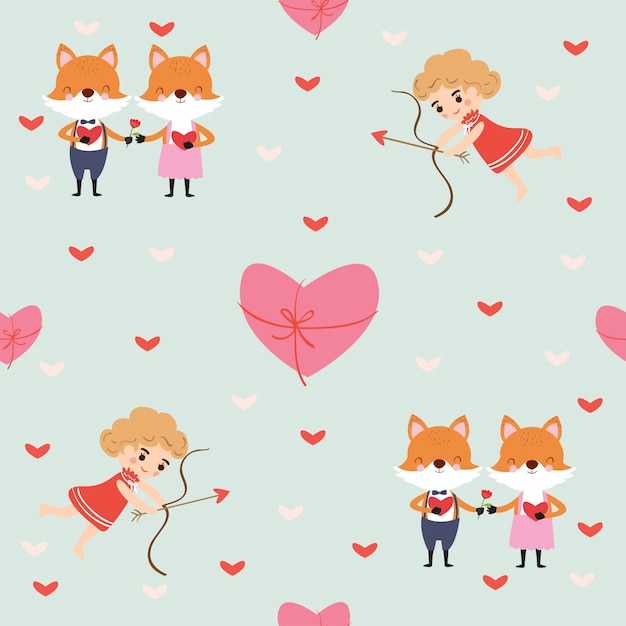 Premium Vector Fox In Love And Cupid Seamless Pattern 2890