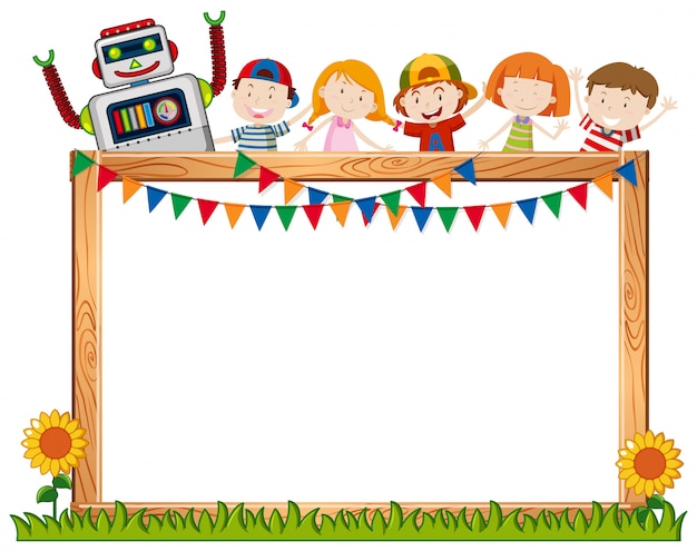 Premium Vector | A frame board with happy children