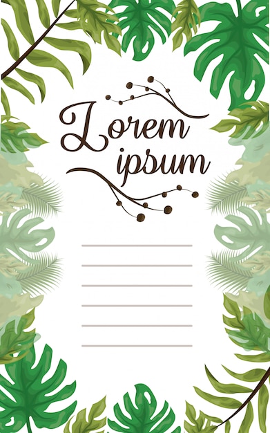 Frame of green leaves, template to customize with space to add text Free Vector