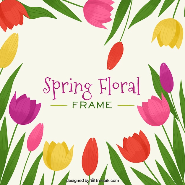 Frame of spring floral with different\
colors