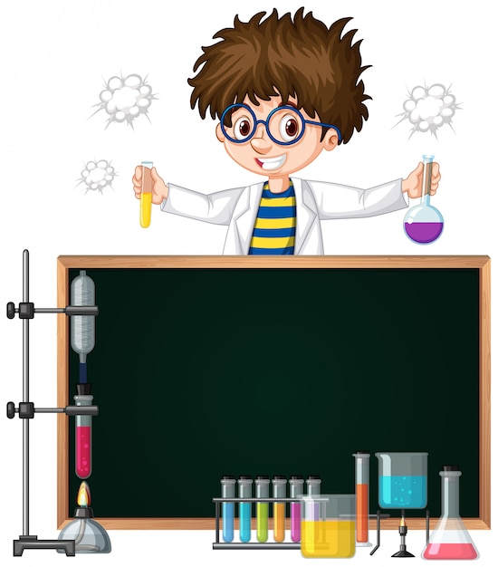 Free Vector | Frame template with kid in science lab