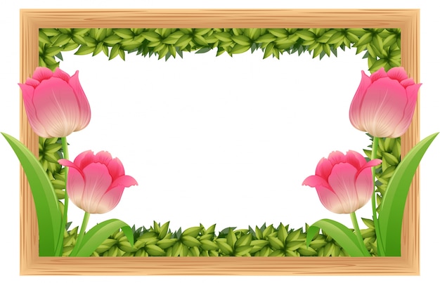 Frame template with pink tulip flowers
