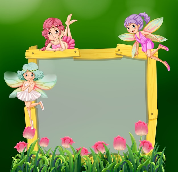 Premium Vector | Frame template with three fairies