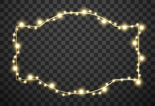 Frame with christmas lights on transparent background Premium Vector