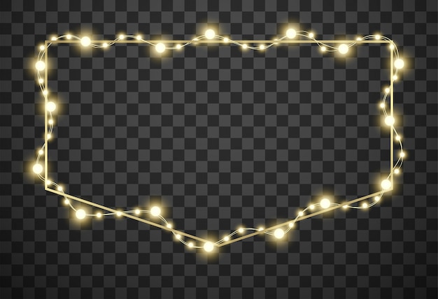 Frame with christmas lights on transparent background Premium Vector