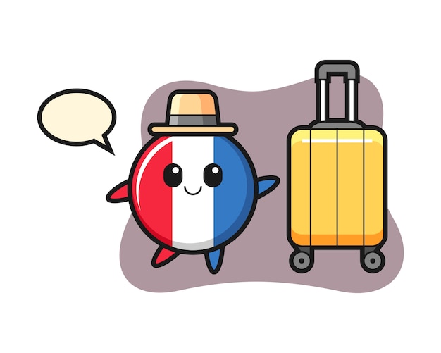 休暇中に荷物を持ってフランス国旗バッジ漫画イラスト プレミアムベクター