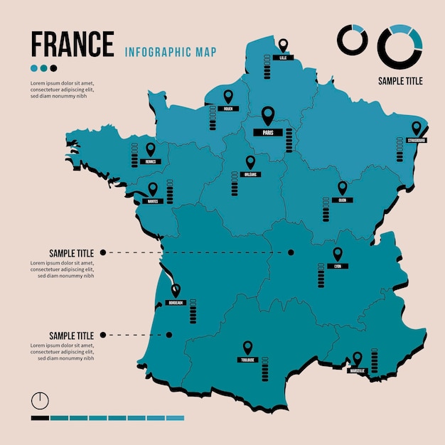 フラットなデザインのフランス地図インフォグラフィック 無料のベクター