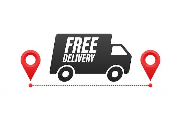Free delivery. badge with truck. stock illustrtaion. Premium Vector