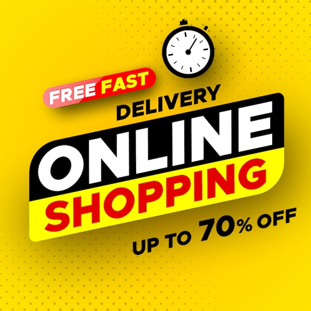 Premium Vector Free fast delivery online shopping banner. sale, up to 70%