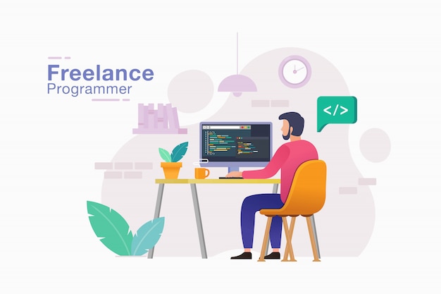 Download Free Freelancer Programmer Working His Project Remote Job Premium Vector Use our free logo maker to create a logo and build your brand. Put your logo on business cards, promotional products, or your website for brand visibility.
