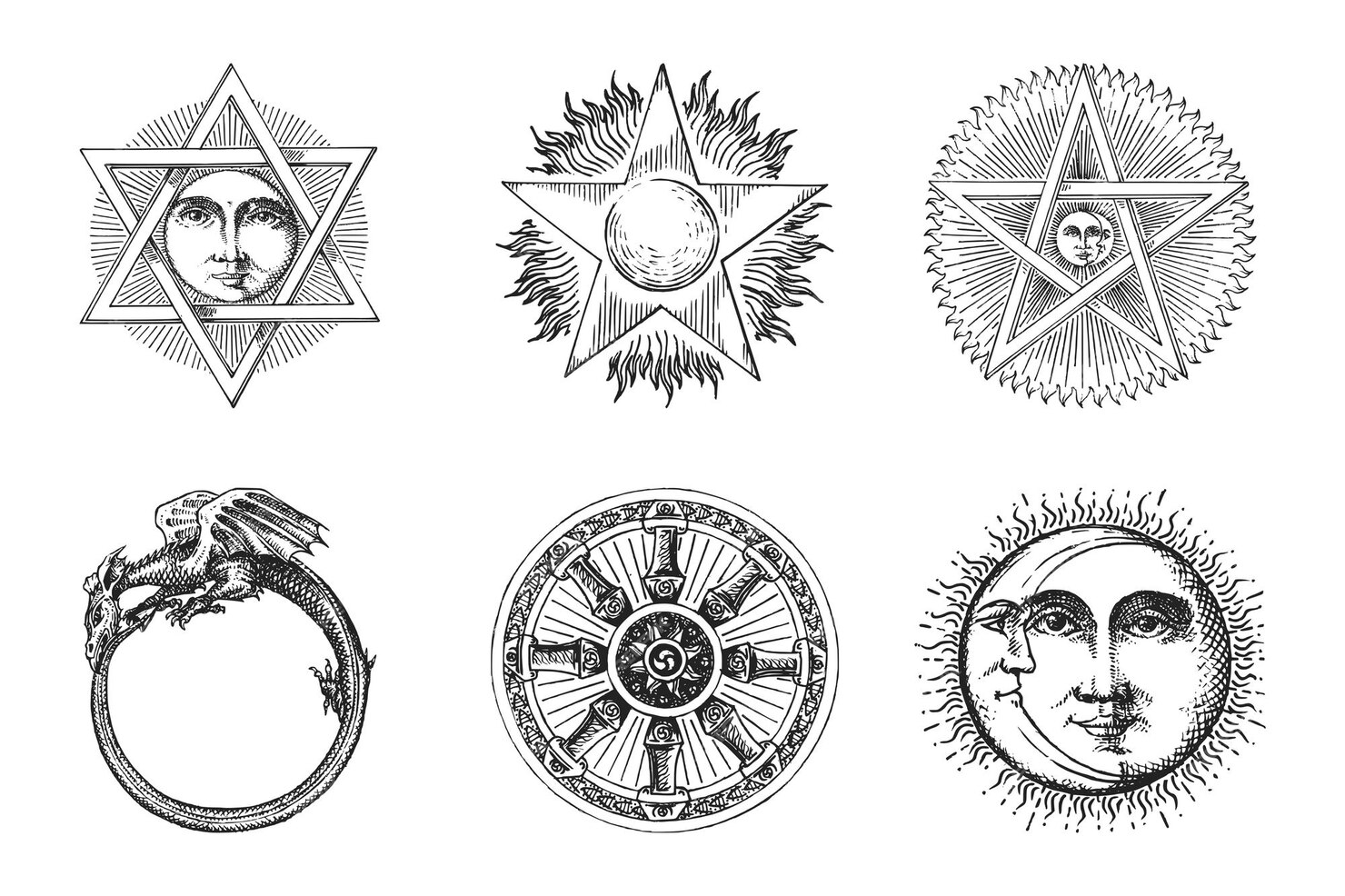 Premium Vector | Freemasonry and mystical symbols drawn sketch set