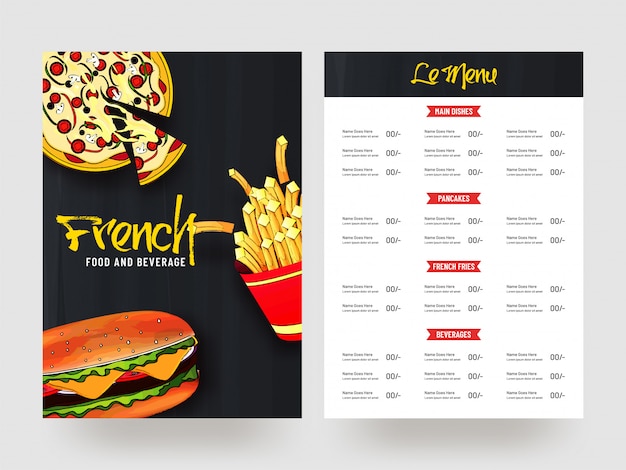 Premium Vector French Food And Beverage Menu Card Design