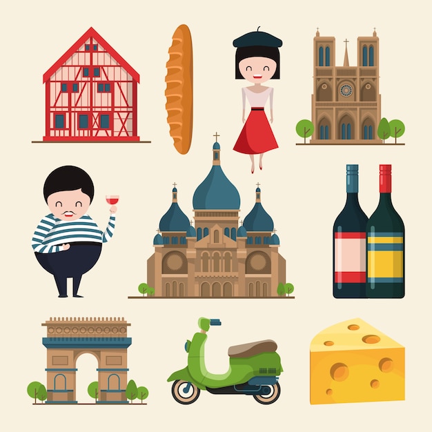 Premium Vector | French landmarks.