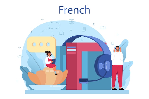 Premium Vector | French learning concept illustration in cartoon style