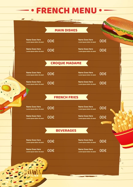 Premium Vector French Menu Card Template Or Flyer Design