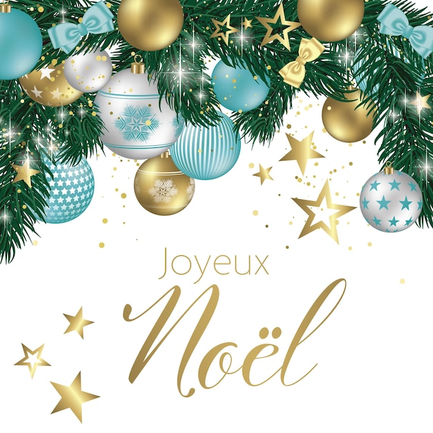 Premium Vector | French merry christmas shining snowflakes illustration ...