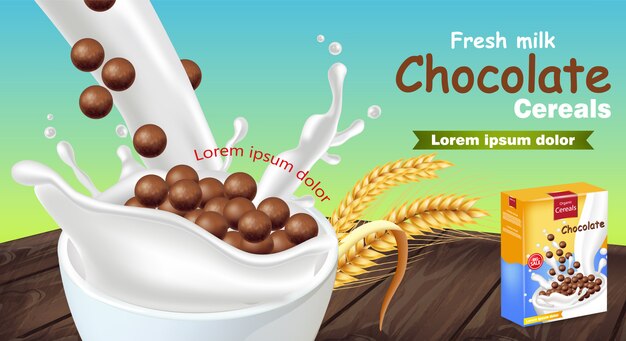 Download Fresh chocolate cereals in milk splash mockup | Premium Vector