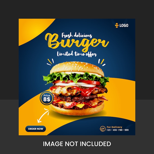 Premium Vector | Fresh delicious burger social media post template design