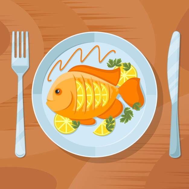 Free Vector | Fresh fish healthy dinner. fish delicious dish