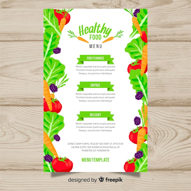 Fresh fruits and vegetables menu template Free Vector