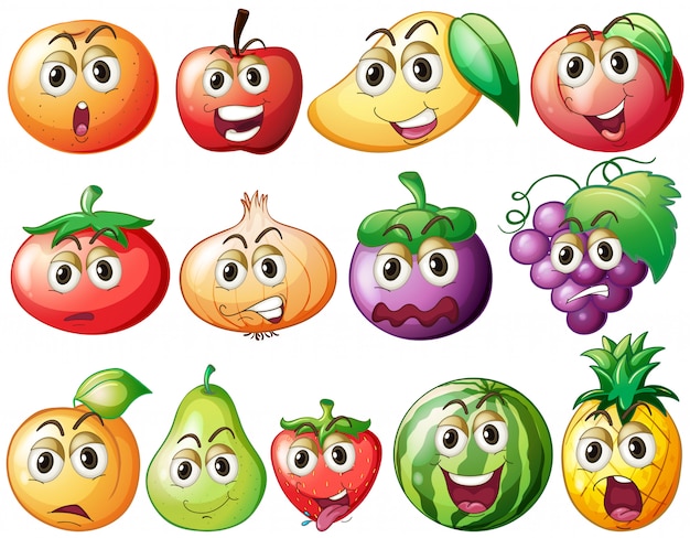 Free Vector Fresh Fruits And Vegetables With Face