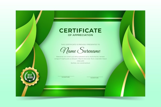 Premium Vector Fresh green leaves ecological certificate template