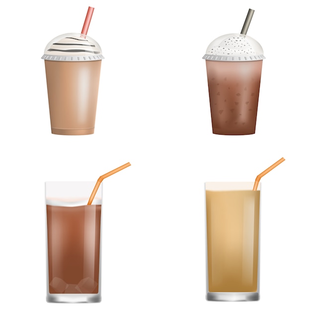 Download Premium Vector | Fresh ice coffee icon set. realistic set of fresh ice coffee vector icons for ...